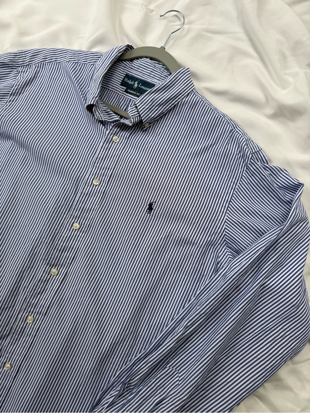 Ralph Lauren Blue and White Striped Button-Down Shirt